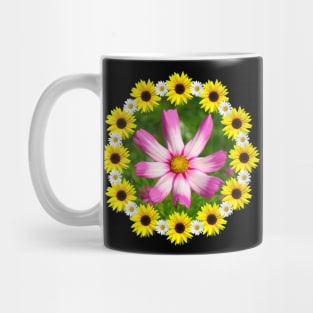 pink cosmos flower with sunflowers and daisy blossoms Mug